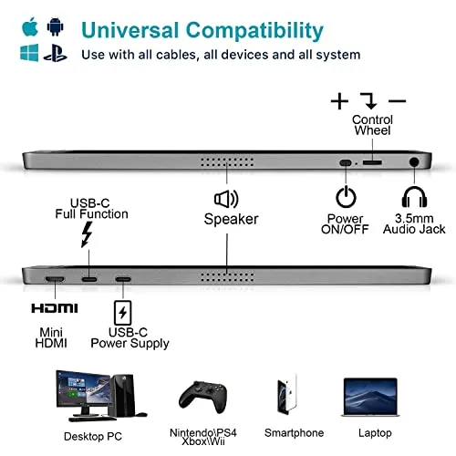 15.6'' Portable Monitor Bundle [Black & Gray] - KYY 1080P FHD USB-C Laptop Monitor HDMI Computer Display HDR IPS Gaming Monitor w/Smart Cover & Dual Speakers, for Laptop PC MAC Phone PS4 Xbox Switch