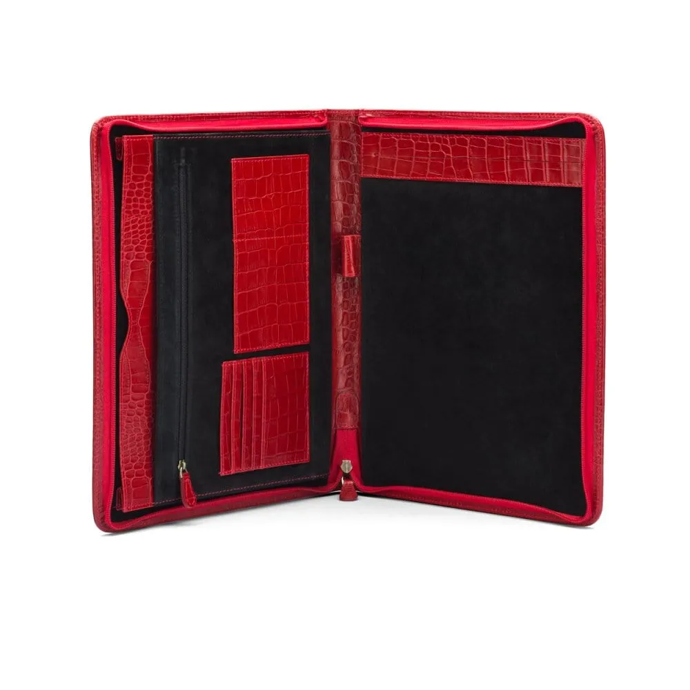 A4 Leather Notepad Folder - Red Croc