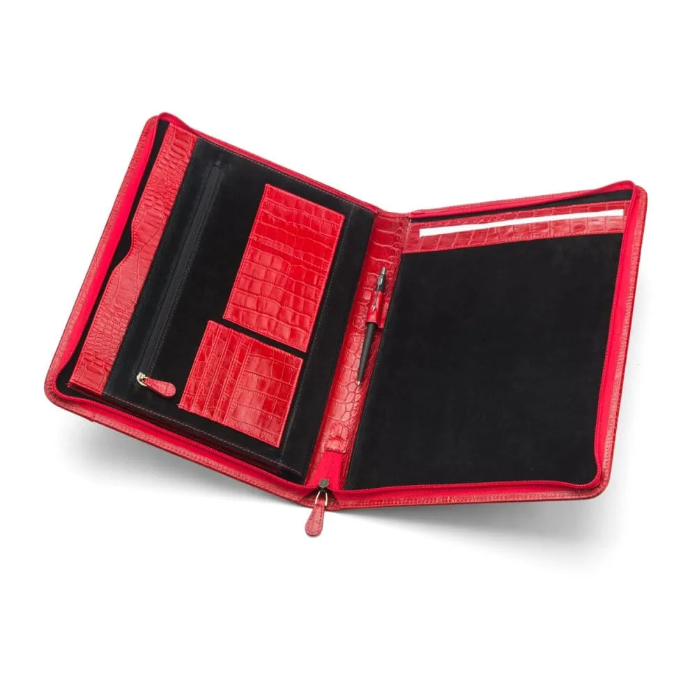 A4 Leather Notepad Folder - Red Croc