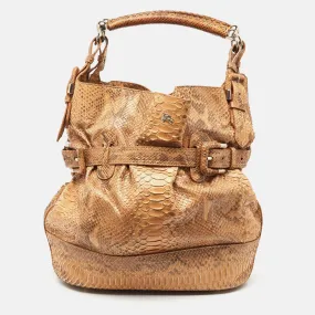 Beige Python Buckle Hobo