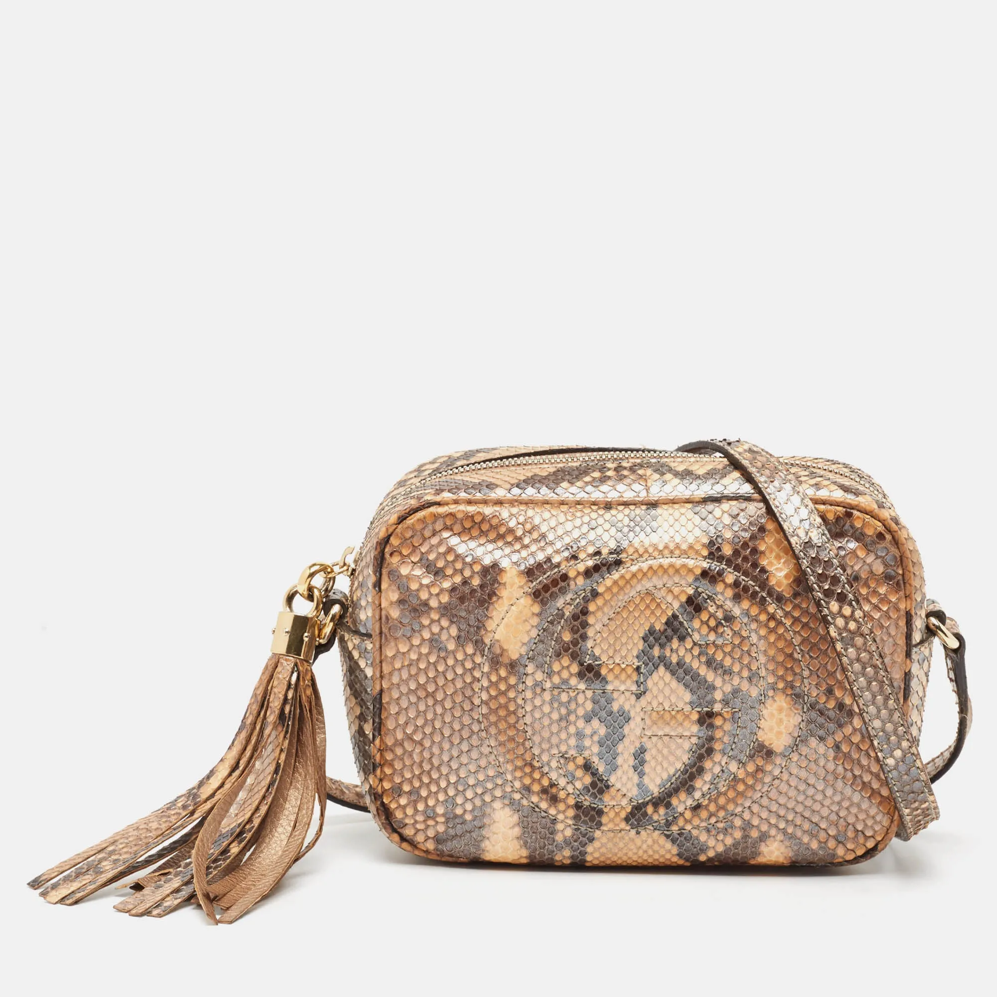 Beige Python Small Soho Disco Crossbody Bag