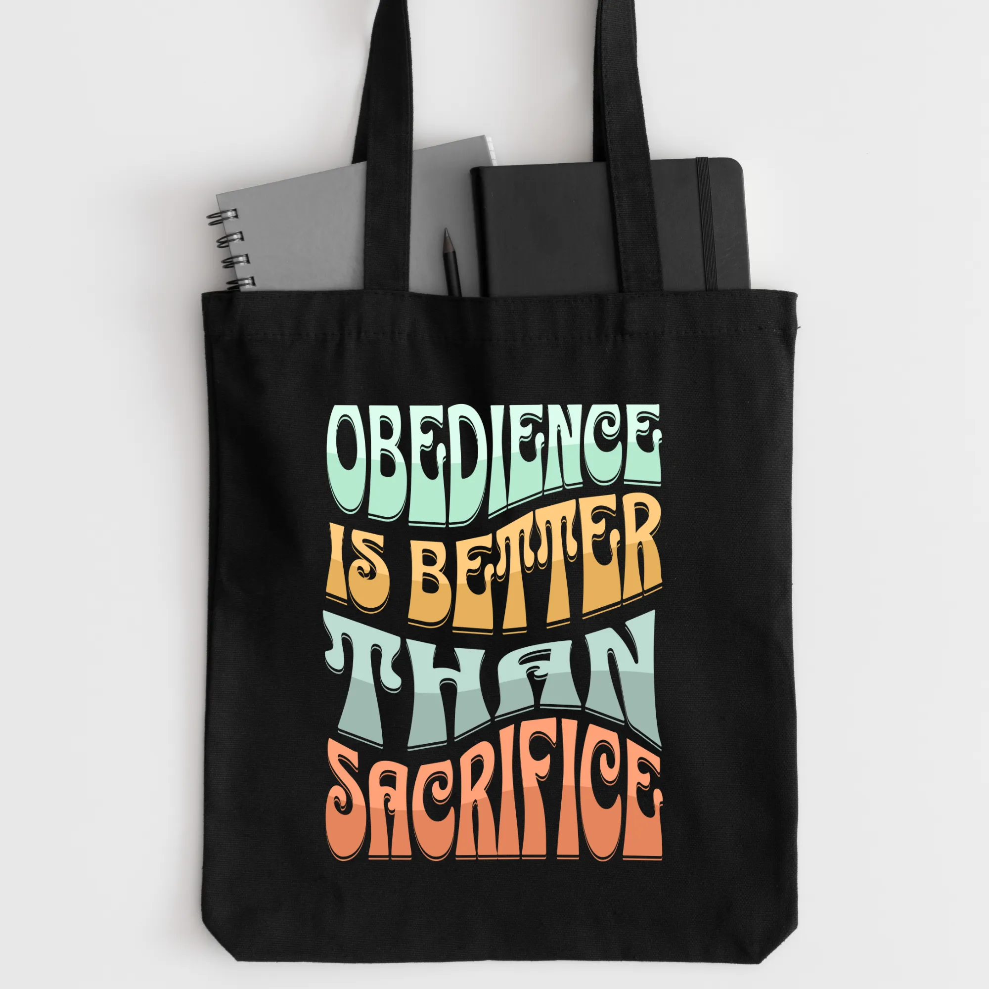 Bible Tote Bag Obedience Is Better Than Sacrifice, Christian Tote Bag