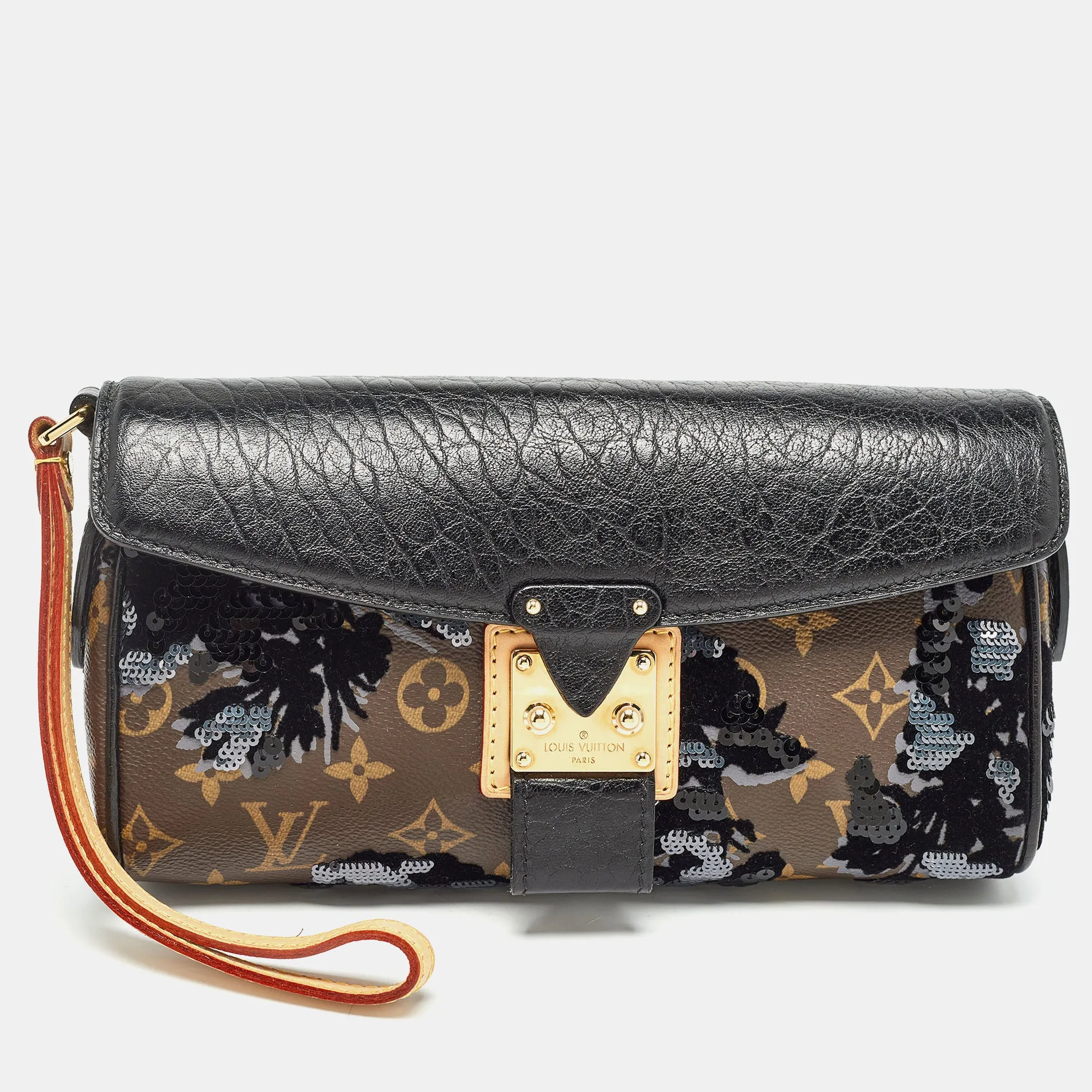 Black/Monogram Canvas and Leather Limited Edition Fleur de Jais Manege Clutch