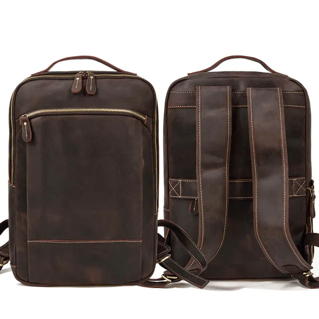 Brown Leather Backpack Vintage Style Overnight Travel Bag