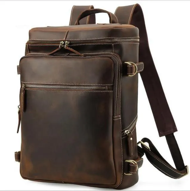 Brown Leather Backpack Vintage Style Overnight Travel Bag