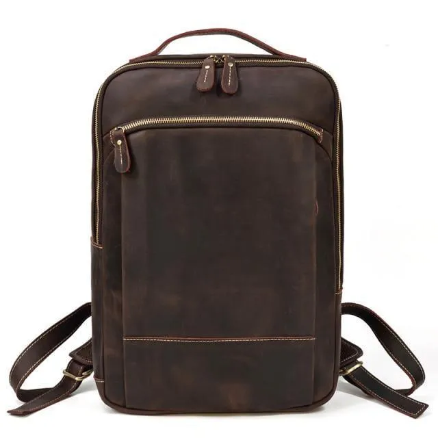 Brown Leather Backpack Vintage Style Overnight Travel Bag