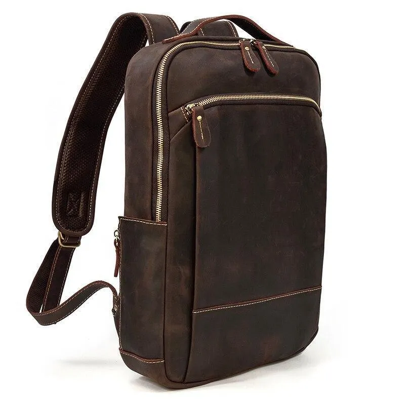 Brown Leather Backpack Vintage Style Overnight Travel Bag