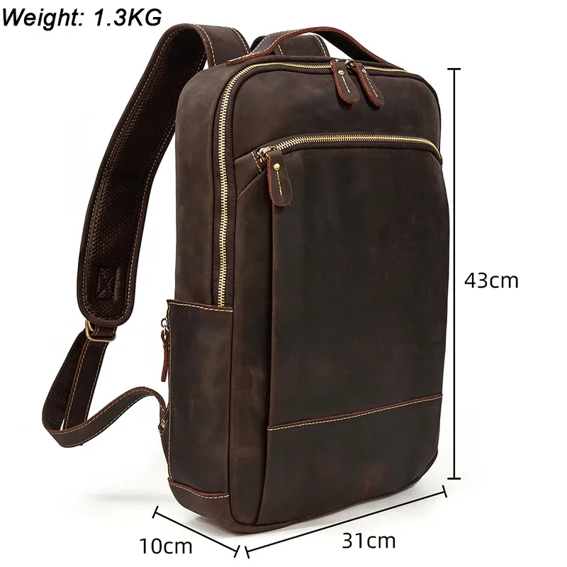 Brown Leather Backpack Vintage Style Overnight Travel Bag