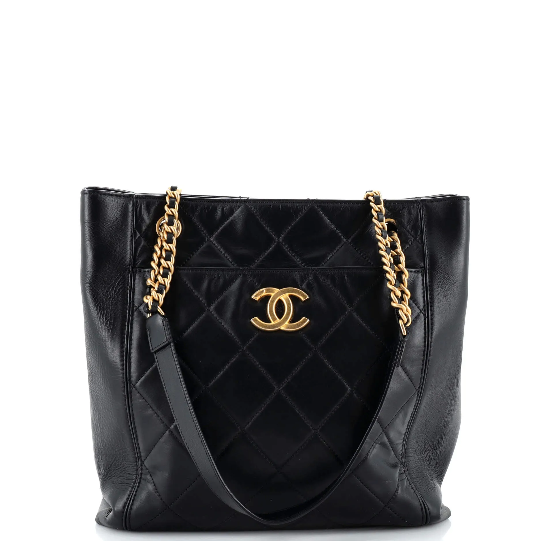 CHANEL CC Front Pocket Shopping Tote Quilted Calfskin Small