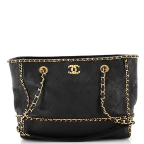 CHANEL Chain Around Lines Shopping Tote Quilted Calfskin Small