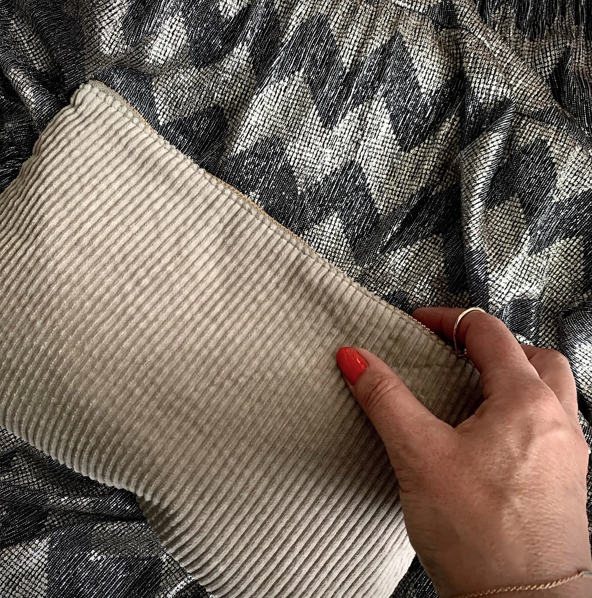 corduroy clutch, nude grey