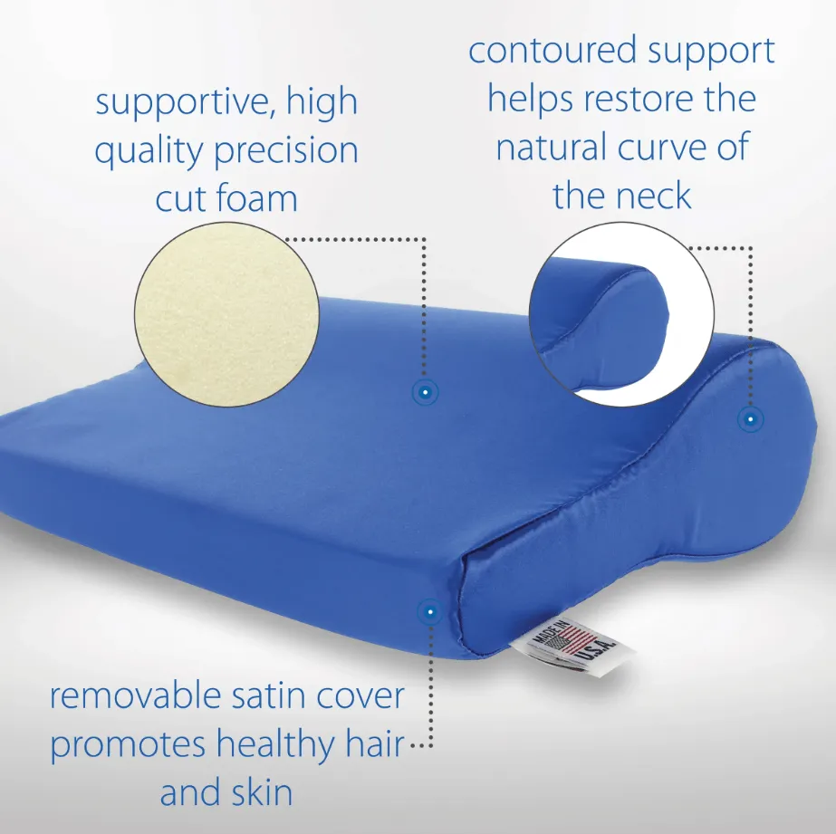 Core Products Contour Cervical Pillow, Satin Cover, Blue