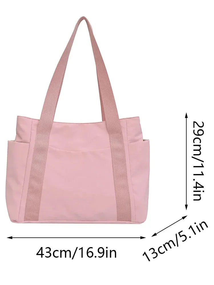 Durable Nylon Large Capacity Shoulder Tote Bag For Women Casual Bag With Multiple Pockets Lightweight Travel Handbag Tote