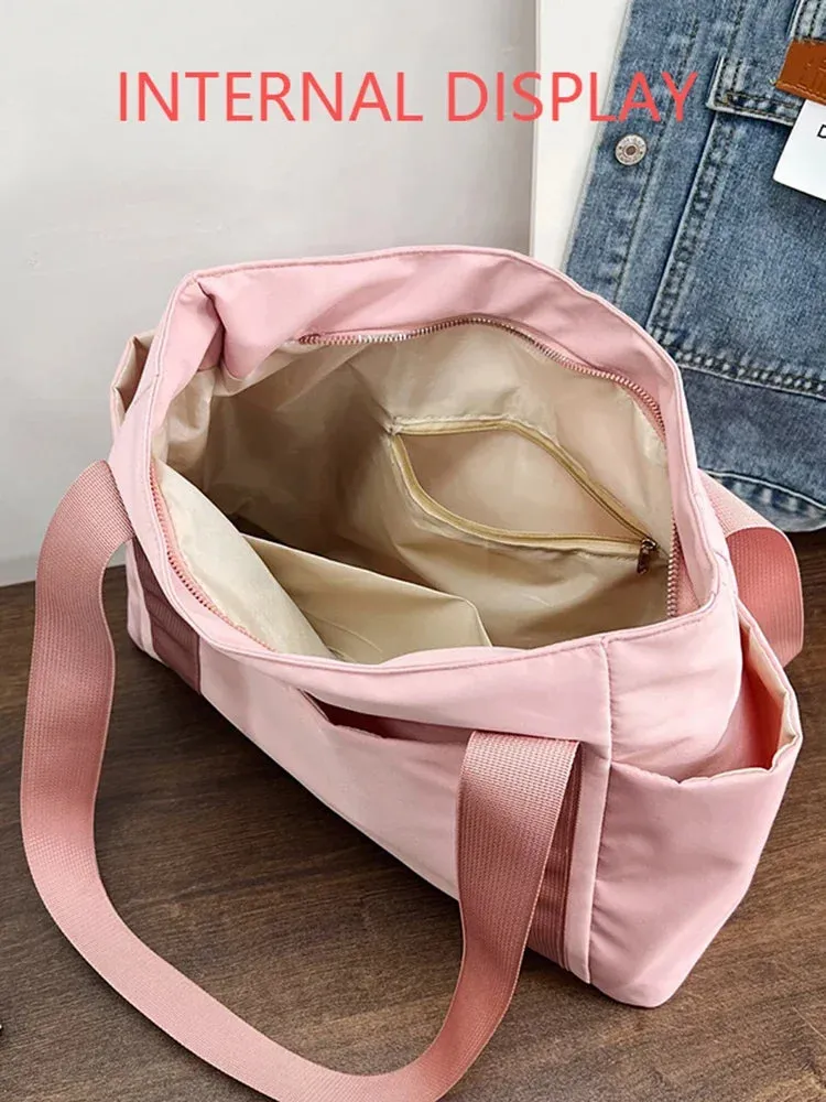 Durable Nylon Large Capacity Shoulder Tote Bag For Women Casual Bag With Multiple Pockets Lightweight Travel Handbag Tote