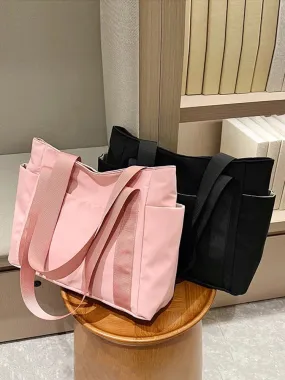 Durable Nylon Large Capacity Shoulder Tote Bag For Women Casual Bag With Multiple Pockets Lightweight Travel Handbag Tote