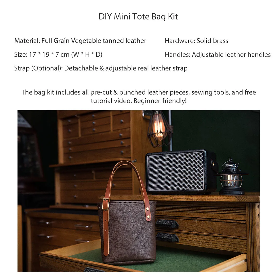 Full Grain Leather Mini Tote Bag DIY Kit