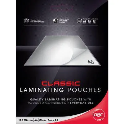 Gbc Laminating Pouch 125 Micron A6 Clear Pack 25