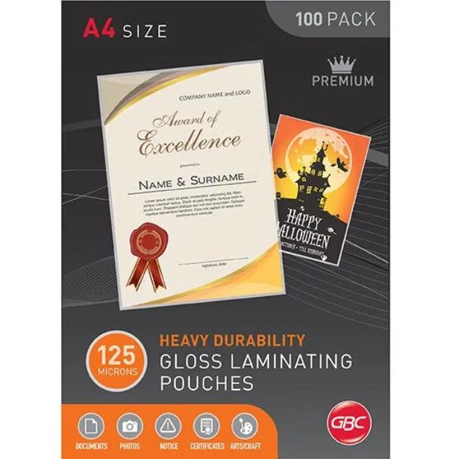 GBC Laminating Pouch Gloss 125 Micron A4 Clear Pack 100