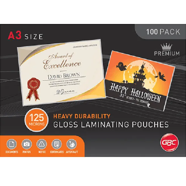 GBC Laminating Pouch Gloss Heavy Duty 125 Micron A3 Clear Pack 100