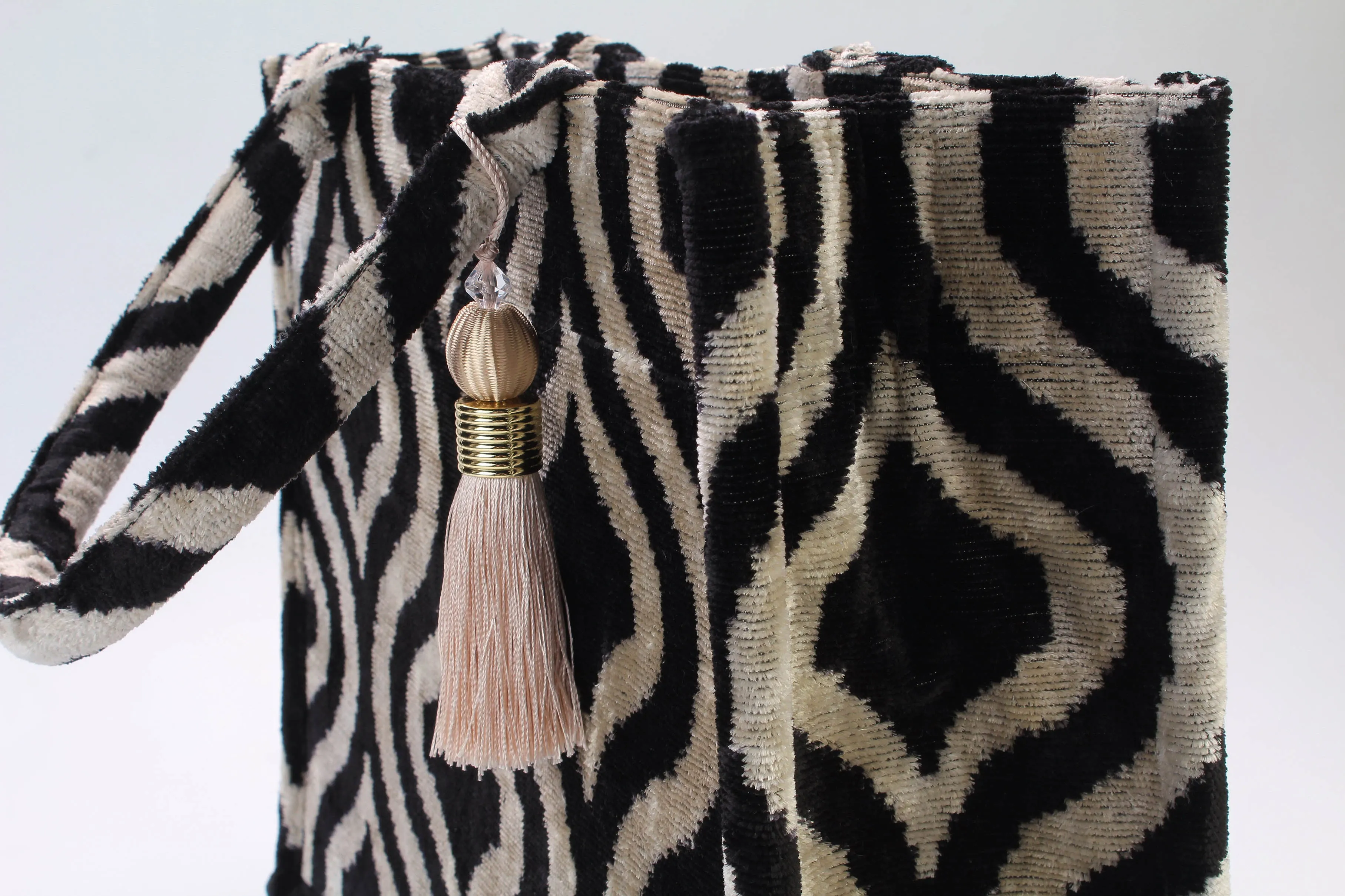 Gold and Black Bukhara Velvet Ikat Tote Bag - Luxury Ikat Handbag, Silk Shoulder Bag, Women's Ikat Shopping Bag, Ikat Hand Purse, Boho Bag