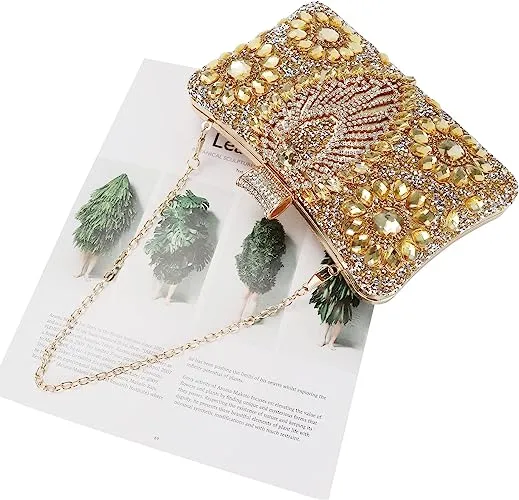 Gold Jewelry Stones Clutch Handbag