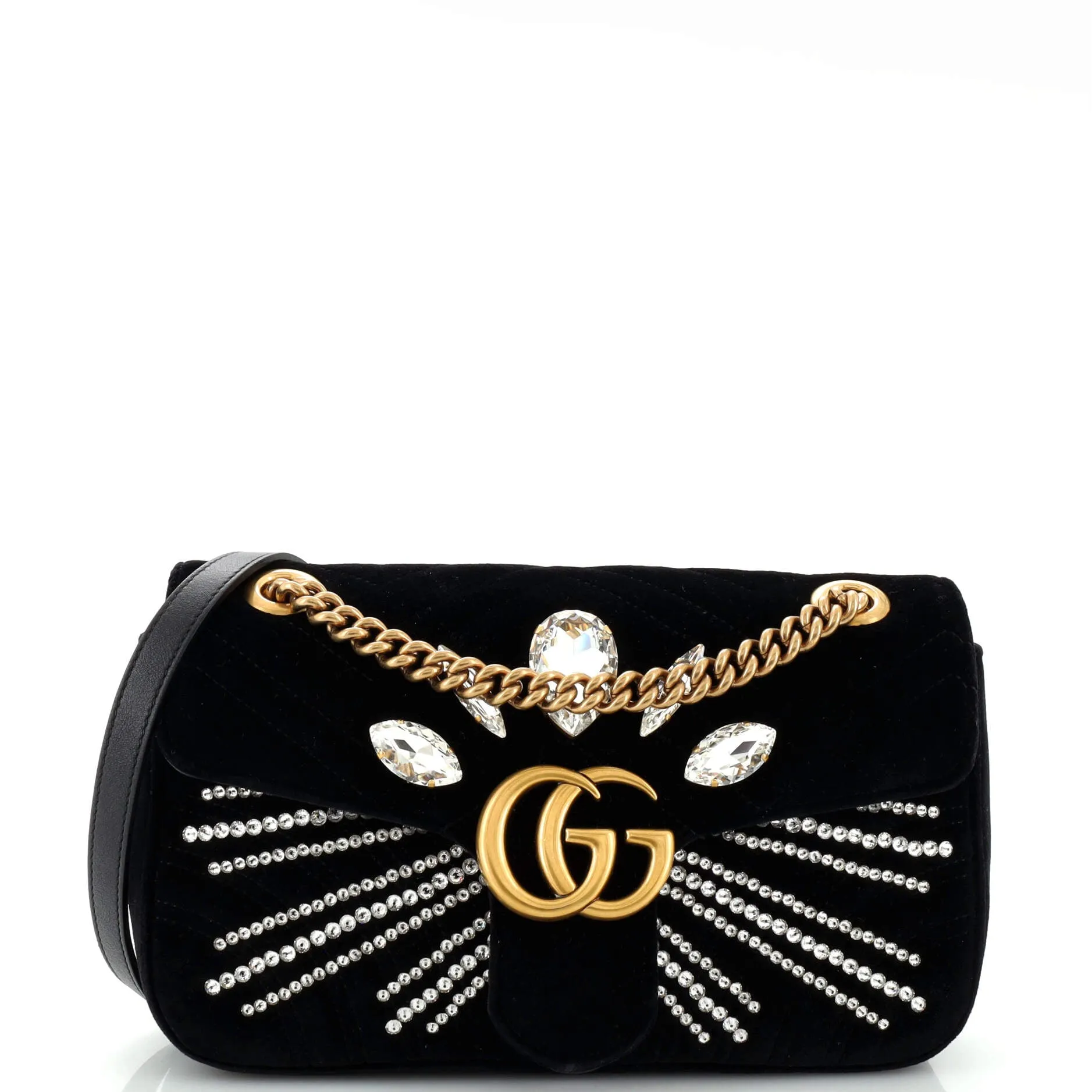 GUCCI GG Marmont Flap Bag Embellished Matelasse Velvet Small