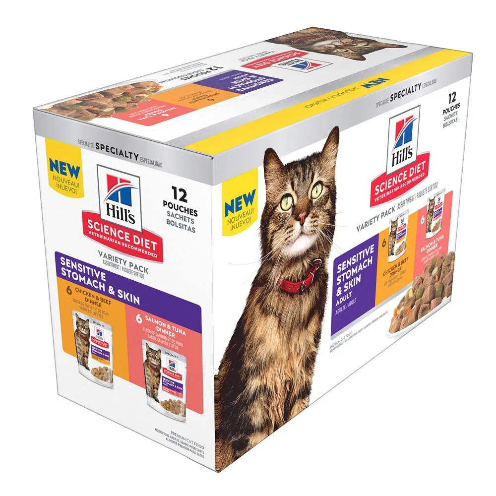 Hills Science Diet Adult Sensitive Skin & Stomach Variety Pack Cat Food Pouches 12x80g