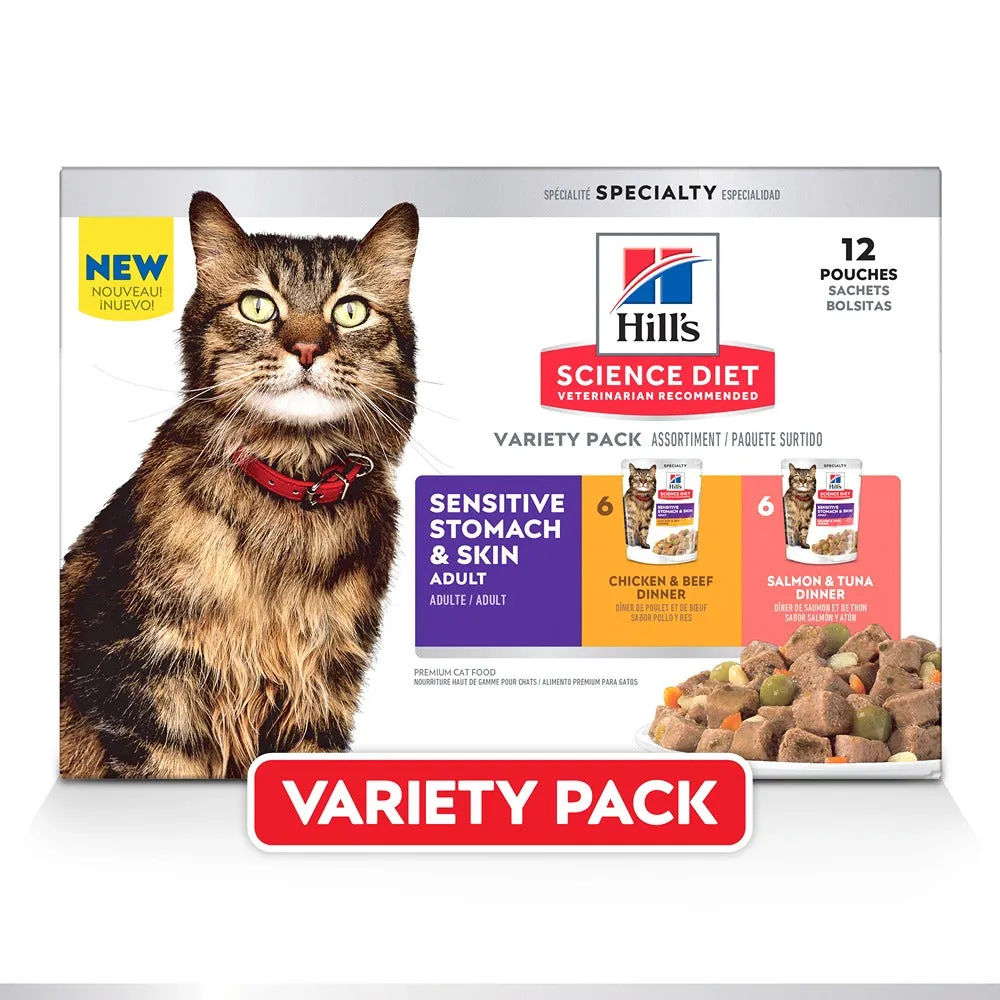 Hills Science Diet Adult Sensitive Skin & Stomach Variety Pack Cat Food Pouches 12x80g