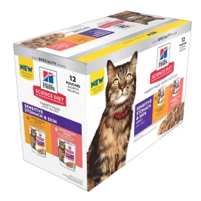 Hills Science Diet Adult Sensitive Skin & Stomach Variety Pack Cat Food Pouches 12x80g