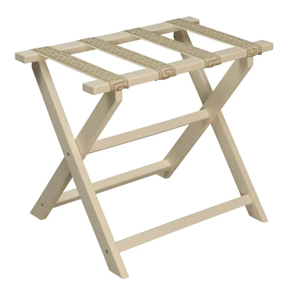 Ivory Straight Leg ECO Luggage Rack with 4 Cream & Tan Greek Key Straps