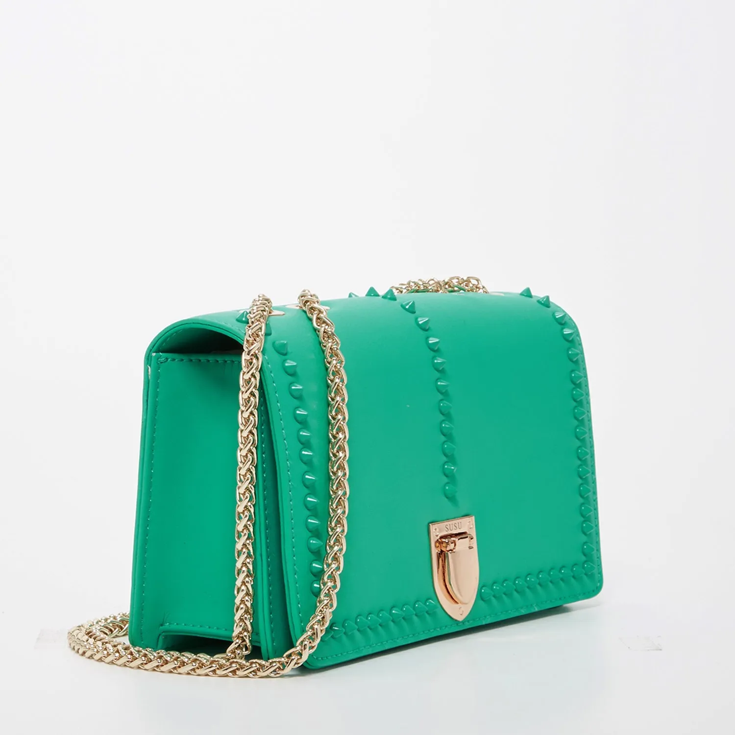 Josie Green Leather Bag with Chain Strap