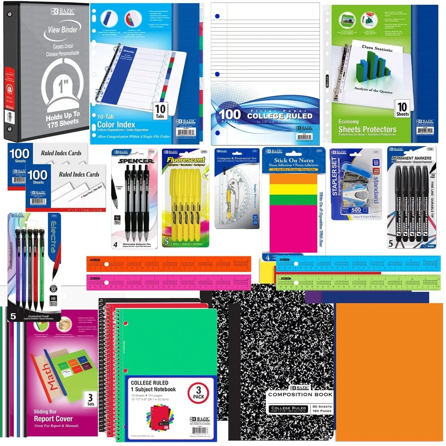 Middle High School Kit Bundle Supplies Box 70 Count for Student 7-12 Grades |70-PIECE SCHOOL KIT. Back 2 School Kit | SPECIFICATION, DESIGN AND COLOR |