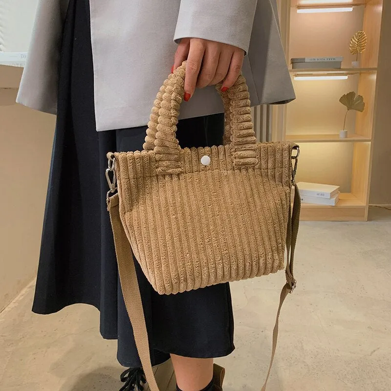 Minimalist Small Corduroy Crossbody Bag for Women 2021 Winter Hit Brand Designer Luxury Shoulder Handbags and Purses Totes