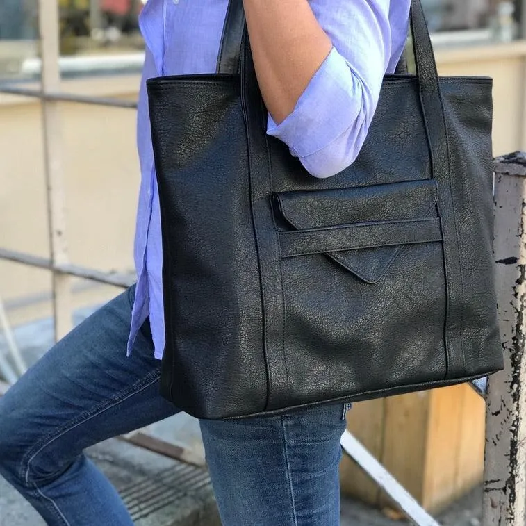 Minimalist Vegan Leather Tote - Black