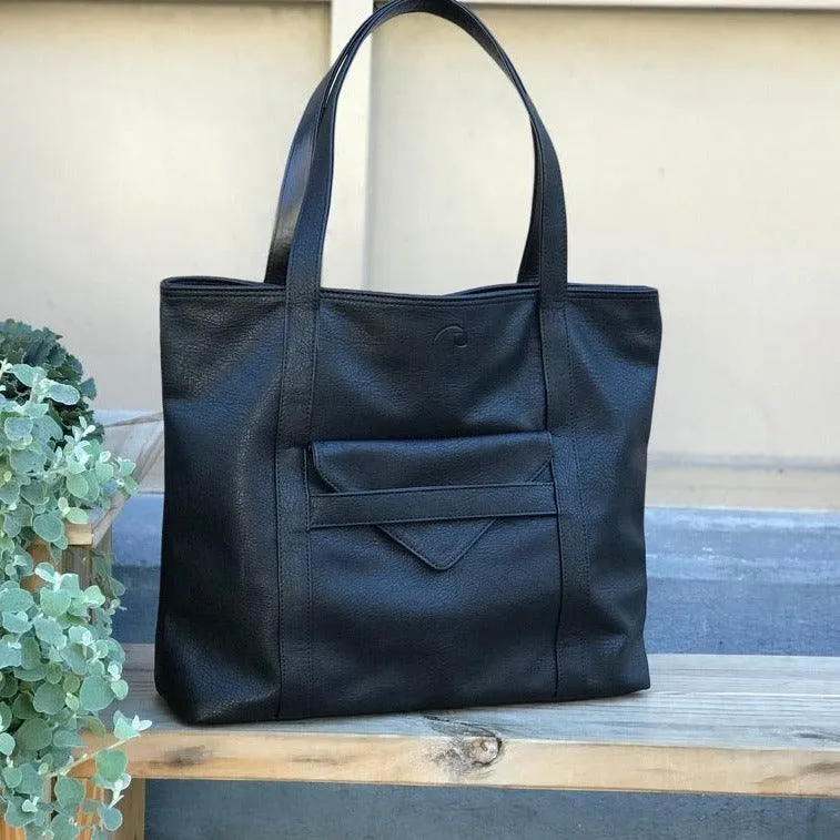 Minimalist Vegan Leather Tote - Black