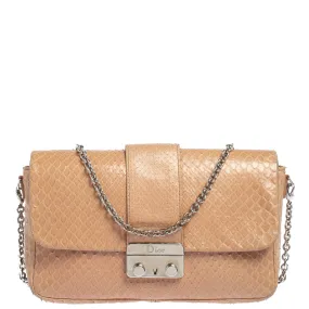 Nude Snakeskin New Lock Pouch Chain Clutch