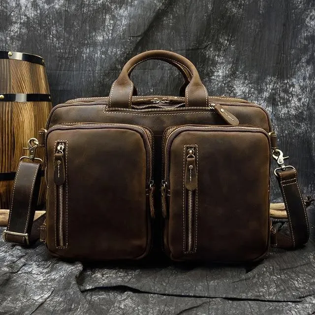 Premium Genuine Leather Backpack Briefcase 2-In-1 Combo