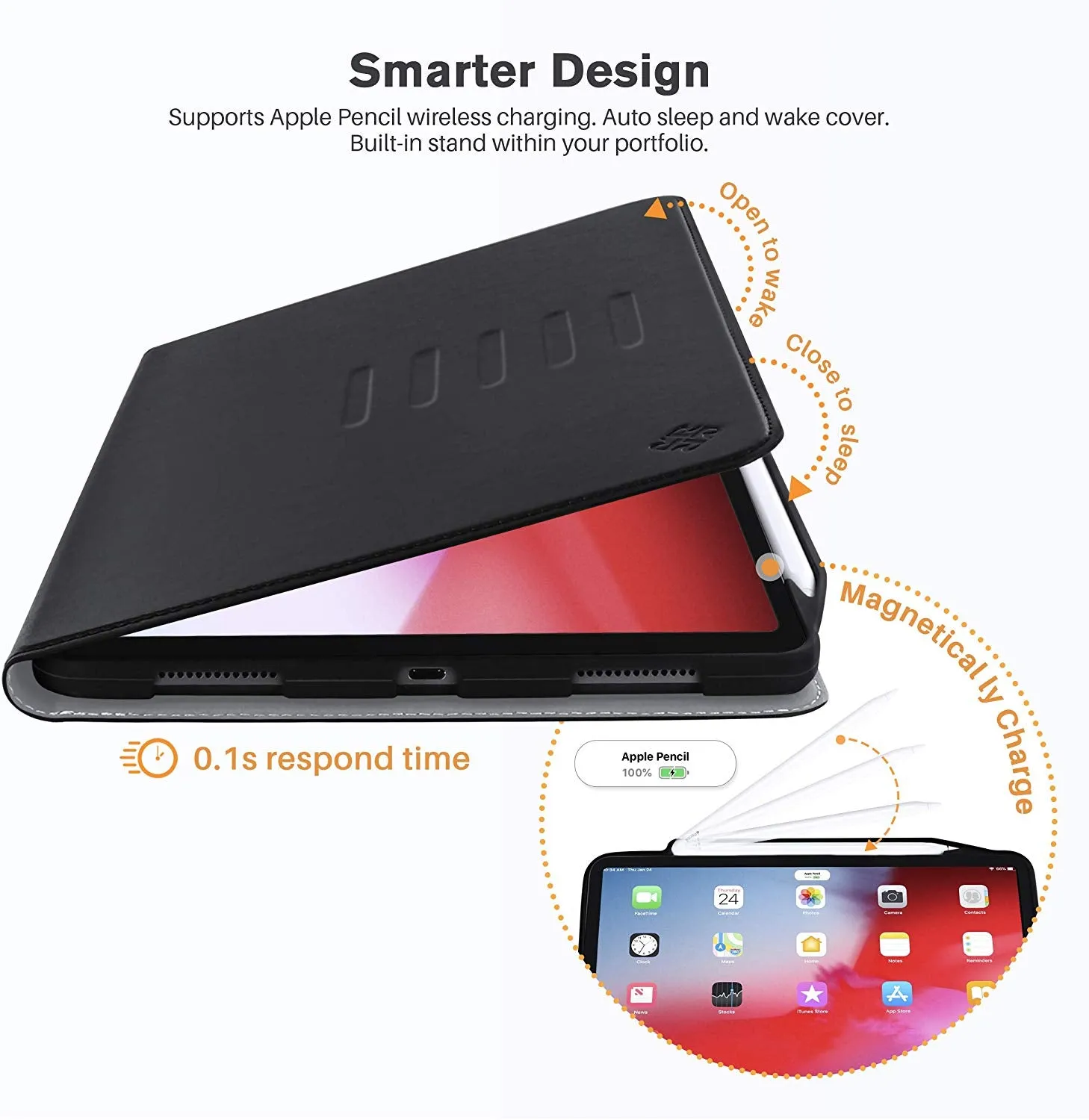 Roocase Sunset Case for iPad Pro 12.9 (3rd Gen) 2018 - Folio Smart Cover - Magnetic Case - Convenient Stand - Black