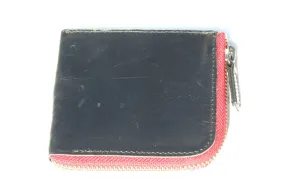 round the corner zip wallet - black with red zip - Italian leather