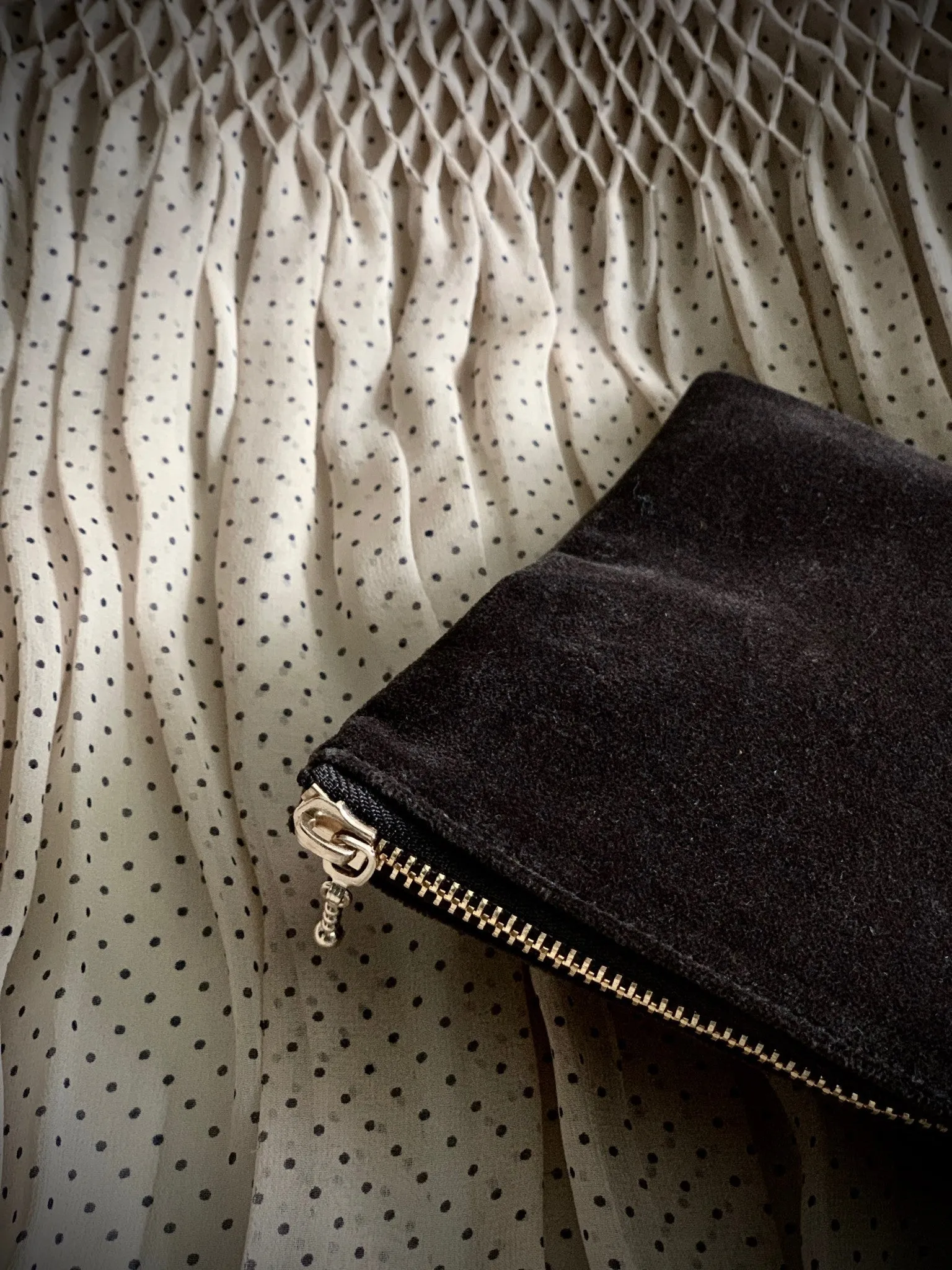 velvet clutch, chocolate