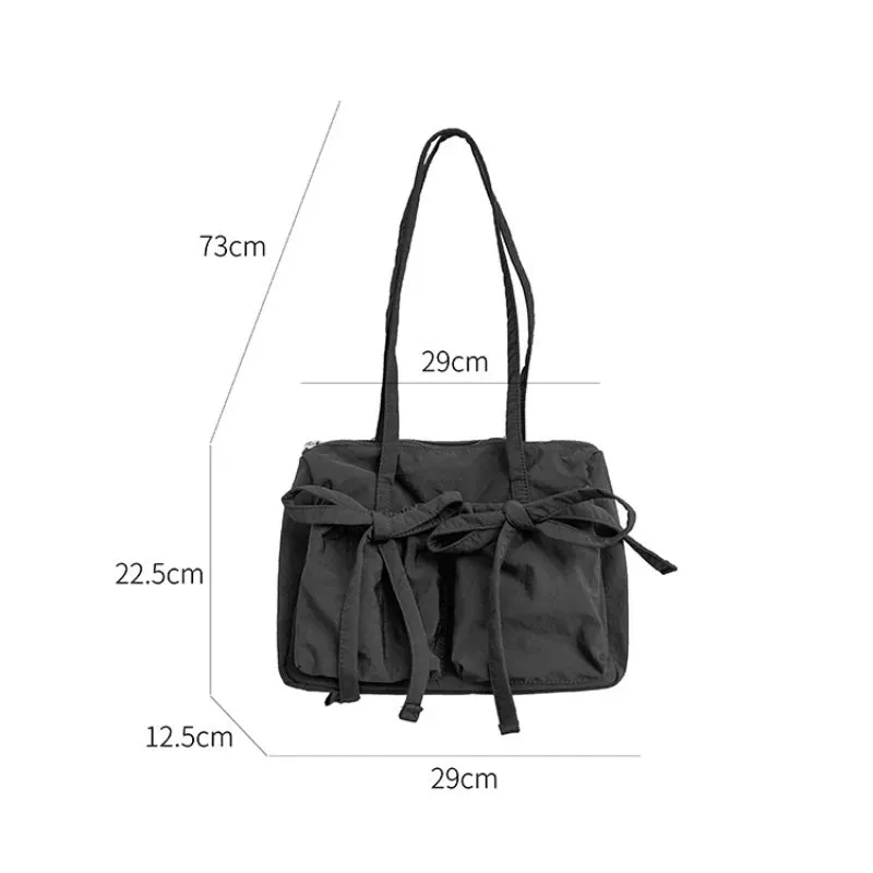 Vvsha Lightweight Casual Nylon Shoulder Bag Unique Fresh Gentle Bow Design Travel Bag Solid Color Soft Large Capacity Women's Tote Bag