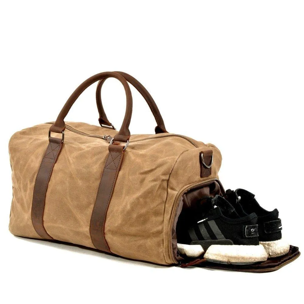 Waxed Canvas Duffle Bags with Shoe Compartment